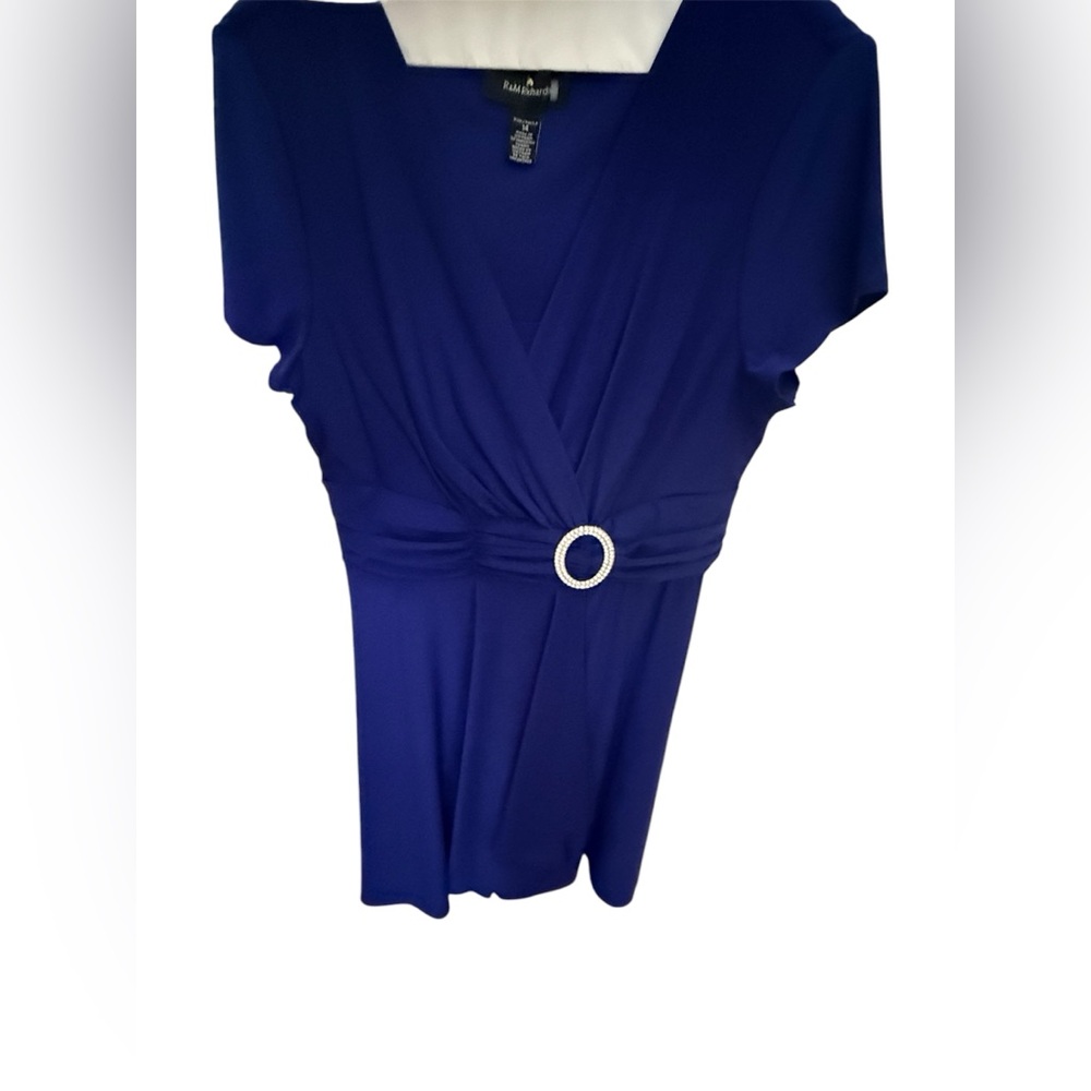 R&M Richard Blue Wrap Dress with Chic Ring Accent